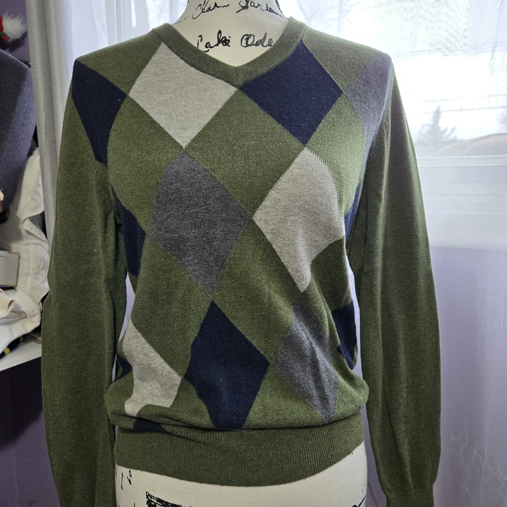 Green argyle sweater